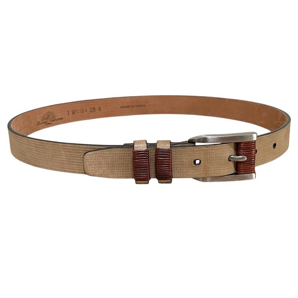 Tommy Bahama Accessories - Tommy Bahama Beige Leather Belt Brown Trim Made in Spain Neutral Office Size S